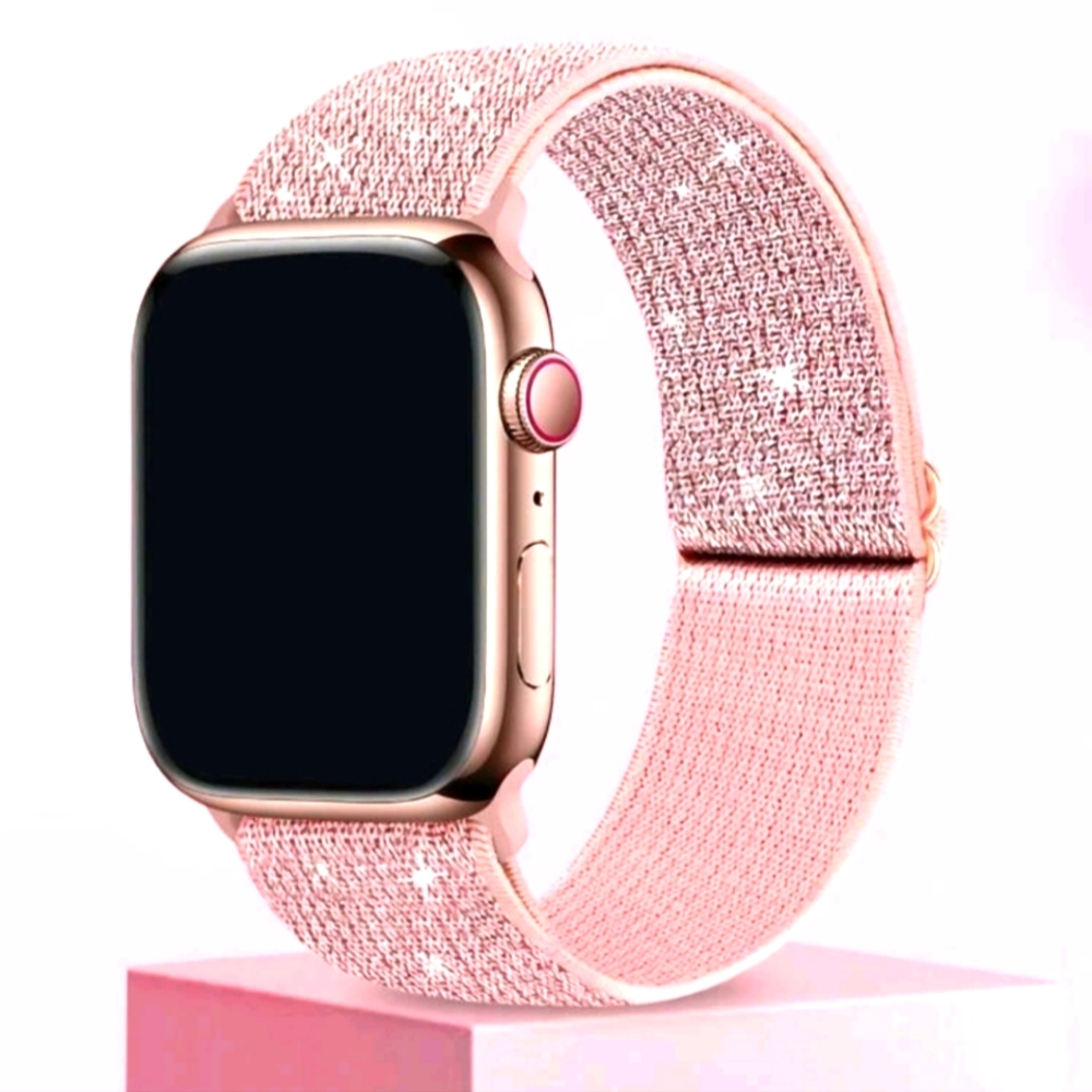 Sparkly Elastic Universal Smart Watch Band | Pink Glitter Stretch Strap